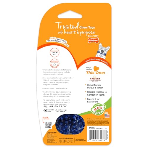 Nylabone Textured Dental Bone Flexi Chew Toy for Dogs, Dog Toys for Moderate Chewers, Chicken Flavor, Small - Up to 25 Ibs, 1 Count - size: Small