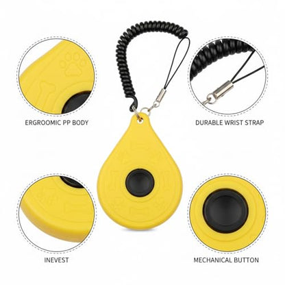 Dog Training Clicker with Wrist Strap - Ergonomic Mechanical Sound Signal for Obedience & Trick Training, Durable PP Plastic (1 Pack) - color: Yellow