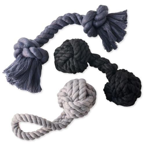 Pet Passion Brady The Rope Tug Toy 3-Pack Organic Cotton Dog Rope Pull Toys for All Pet Breeds, Gray Ombre, One Size - color: Gray Ombre