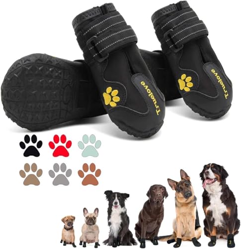 Expawlorer Anti-Slip Dog Shoes Waterproof & Stain Resistant Dog Booties with Reflective Straps for Outdoor Hiking, Black, Size 8: 3.19"x3.03" (L*W) (Pack of 4) - size: Size 8: 3.19"x3.03" (L*W) (Pack of 4)