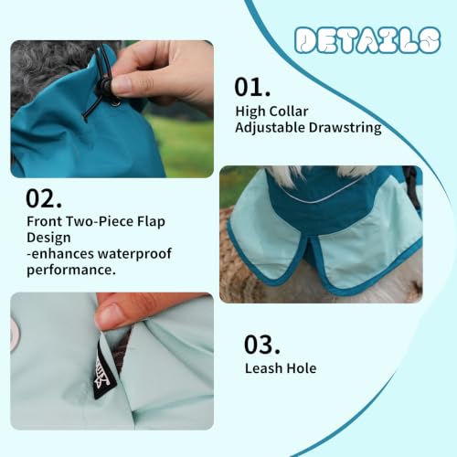 Waterproof Dog Raincoat, Windproof Breathable High Collar Rain Jacket with Leash Hole, Adjustable Pet Rain Coat with Reflective Stripes for Small Medium Large Dogs - color: Light Blue&Blue, size: X-Large