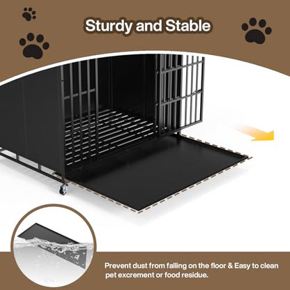 LEMBERI 48/42 inch Heavy Duty Indestructible Dog Crate, High Anxiety Extra Large Dog Cage for Large Dogs, XL Steel Escape Proof Dog Kennel with Wheels and Removable Tray (Black, 47.2*30.7*34.6 inch) - color: Black, size: 47.2"L x 30.7"W x 34.6"H