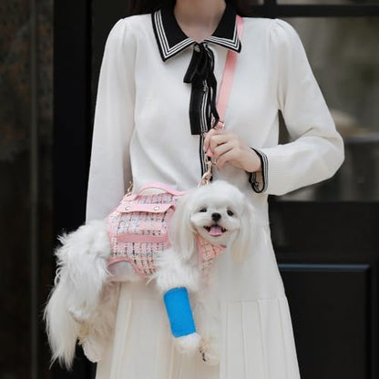 Wakytu Dog Lift Harness Dog Carrier Sling for Small Dogs & Cats,M | stylish puppy sling carrier with handle & pocket,adjustable leash,walking & travel - color: 2.0 Pink, size: Medium(8-13 LBS)