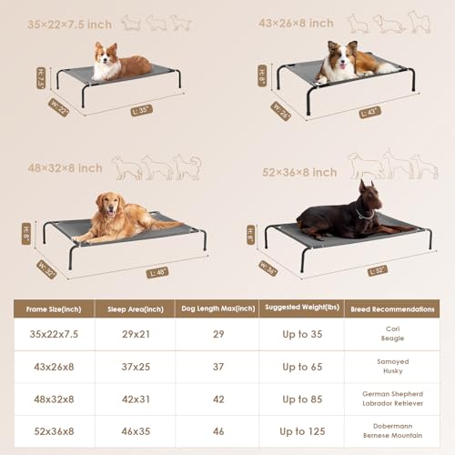 EHEYCIGA XXL Elevated Dog Cot Bed, Raised Outdoor Dog Hammock for Giant Jumbo Dogs, Lifted Pet Platform with Frame and Washable Waterproof Cooling Teslin Mesh and Anti-Slip Feet, 52x36 inch