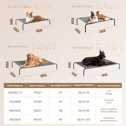 EHEYCIGA XXL Elevated Dog Cot Bed, Raised Outdoor Dog Hammock for Giant Jumbo Dogs, Lifted Pet Platform with Frame and Washable Waterproof Cooling Teslin Mesh and Anti-Slip Feet, 52x36 inch