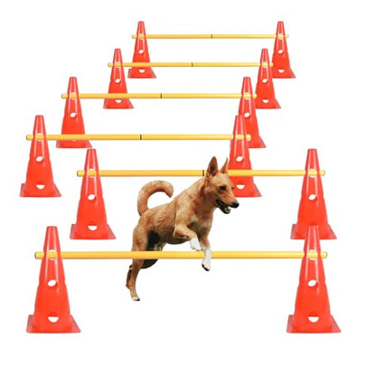 TNZMART Dog Agility Hurdle Cones Pet Jump Training Set Dog Agility Course Backyard Set Adjustable Obstacle Training Set (Orange, 6 Sets) - color: Orange