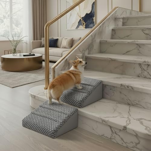 Dog Ramp for Stairs - Dog Steps-Anti-Slip Foam Stair Wedges for Small & Senior Dogs,Gentle Slope Pet Steps with Washable Corduroy Cover, Self-Sticky Pads for Safe Climbing (Gray,2-Pack) - color: Gray,2-Pack