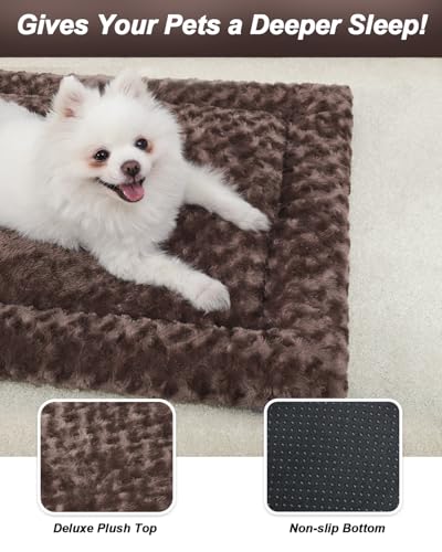Washable Dog Bed Mat Crate Pad Soft Fluffy Pet Kennel Beds Dog Sleeping Mattress for Large Jumbo Medium Small Dogs, 48 x 30 Inch, Brown - color: Brown, size: 48.00" x 30.00" x 1.50"