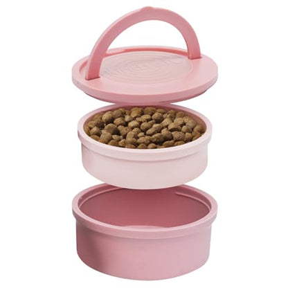 KindTail Dog Travel Bowls - Set of 2 Portable Pet Food & Water Dishes with Lid & Handle - Each Nesting Container Includes a Non-Slip Silicone Base - Microwave & Dishwasher Safe - BPA & Toxin-Free - color: Rose Pink, size: Large