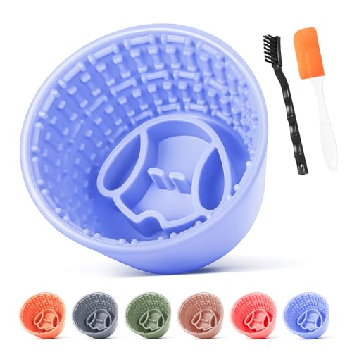Slow Feeder Dog Bowl,Non-Slip Lick and Freeze Bowl for Dogs,Long Lasting Silicone Licking Mat for All Dog Sizes,Anti-Chocking and Reduce Anxiety(Blue) - color: Blue
