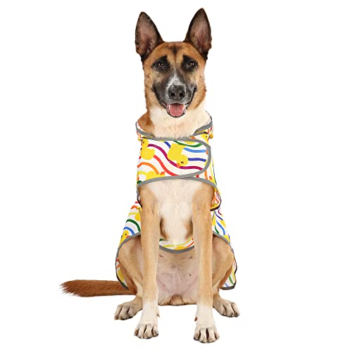 Dog Raincoat for Large Dogs Waterproof Jacket Hooded Rain Coats with Reflective Strips Leash Hole & Poncho Adjustable Fit (Rainbow,XXL) - color: Rainbow Ducks, size: XX-Large