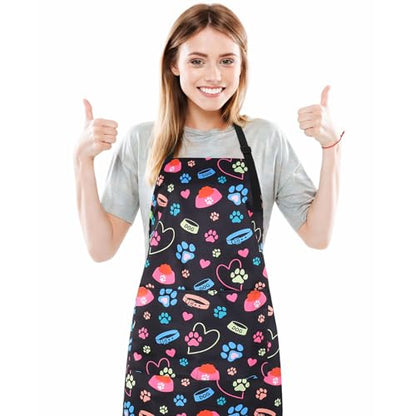 Dog Grooming Waterproof Apron with 2 Pockets, Cute Animals Puppy Dog Pets Apron - style: Dog Collar and Bowl