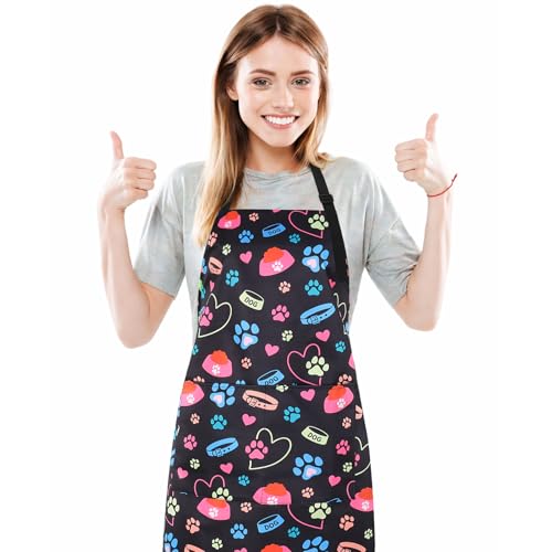 Dog Grooming Waterproof Apron with 2 Pockets, Cute Animals Puppy Dog Pets Apron - style: Dog Collar and Bowl