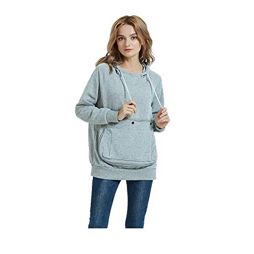 Pet Pouch Hoodie Long Sleeve Fleece Kitten Puppy Holder Carrier Sweatshirt for Women - color: Light Grey, size: XX-Large
