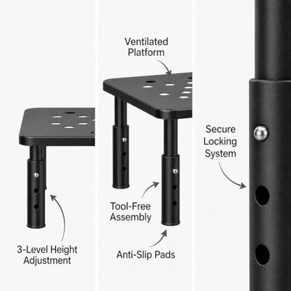 Raised Automatic Cat Feeder Stand for Double Bowl Feeders, Carbon Steel 14.57 x 9.25 in, 3 Adjustable Heights 3.94-5.5 in, Non-Slip, Fits Feeders & Water Dispensers, No-Drill (Black) - color: Black