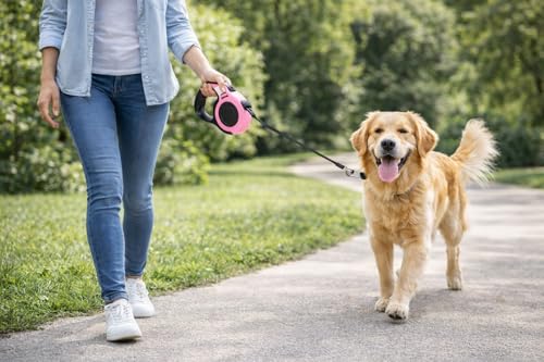 Retractable Dog Leash 16.5 ft Heavy Duty with One-Button Brake & Lock, Tangle-Free Swivel Hook, Comfortable Anti-Slip Handle for Small & Medium Dogs (Pink and Black) - color: Pink and Black