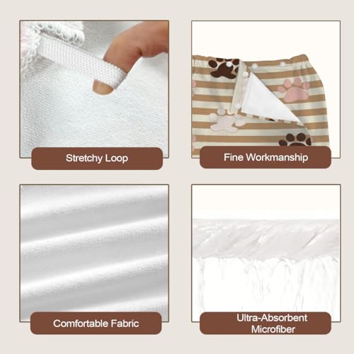 Dog Paw Stripes Microfiber Bathrobe and Hair Towel Wrap Set for Women Quick Dry Shower Towels Wrap Absorbent Soft Bath Robe and Hair Drying Cap for Spa After Shower