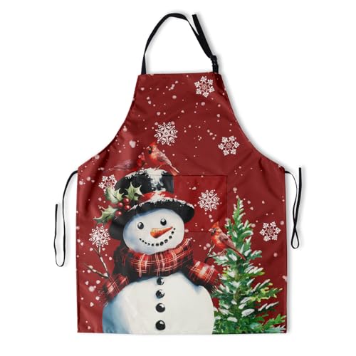 Sweetshow Cute Dog Apron with 2 Pockets and Adjustable Neck Waterproof Kitchen Cooking Dog Grooming Aprons for Women Men - color: Snowman