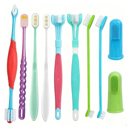 10 Pieces Pet Toothbrush Set for Medium Large Dogs, Extra Long Double-Ended Dog Toothbrush with 360° Brush, Soft Bristle Dental Care Kit with Finger Brushes, Pet Teeth Cleaning Supplies (Multicolor) - color: Modelb-10pack