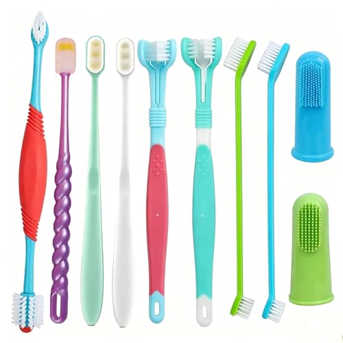 10 Pieces Pet Toothbrush Set for Medium Large Dogs, Extra Long Double-Ended Dog Toothbrush with 360° Brush, Soft Bristle Dental Care Kit with Finger Brushes, Pet Teeth Cleaning Supplies (Multicolor) - color: Modelb-10pack