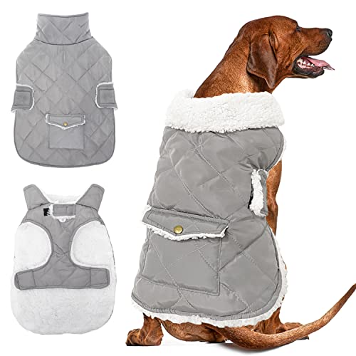 강아지 겨울 코트 - 추운 날씨를 위한 방풍 플리스 따뜻하고 두꺼운 강아지 재킷 옷 - 소형, 중형, 대형견용 반려동물 조끼 코트 의상 - 실내 및 실외 사용(S-XXL) - color: 회색., size: 2XL
