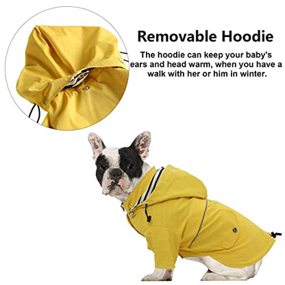 Morezi Dog Zip Up Raincoat with Reflective Buttons, Rain/Water Resistant, Adjustable Drawstring, Removable Hood, Raincoats with Legs 8lbs to 80lbs Available - Yellow - XS - color: Yellow, size: X-Small