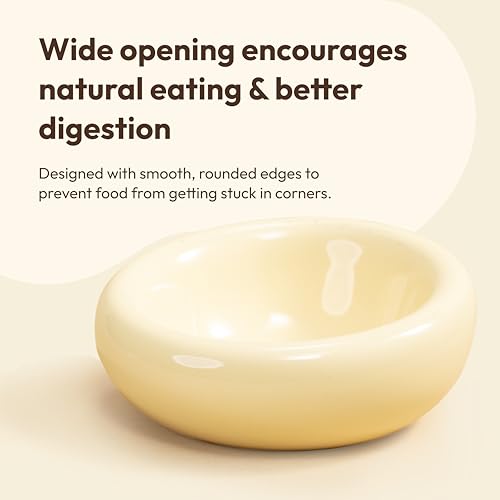Pebble Pet Bowl Deep Yellow, Ergonomic Dog Cat Feeding Bowl, Flat-Faced Breed, Tilted Ceramic Pet Food Dish, Scooper Eater, Anti-Spill Design, Dishwasher Safe, Modern Pet Bowl, Dry & Wet Diet - color: Yellow