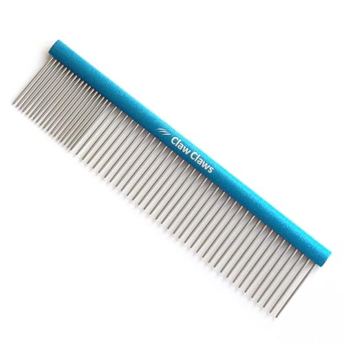 7.5" Greyhound Oval Grooming Comb – Blue Aluminum Spine, Stainless Steel Teeth Comb for Long-Haired Dogs & Cats, Removes Mats, Tangles, and Loose Fur – Lightweight for Long Time Deshedding - size: 7.5"