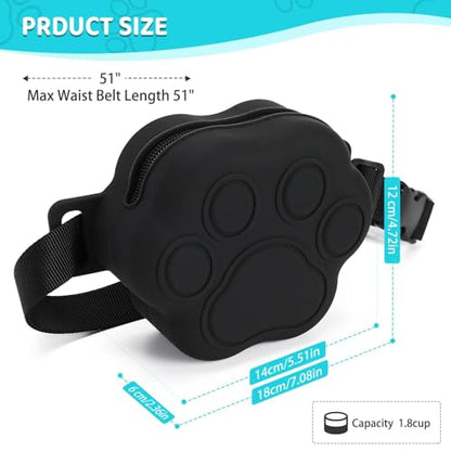 Dog Treat Pouch with Training Clicker and 2 Poop Bags, 1.8 Cup Small Sealable Zipper Silicone Fanny Pack with Waist Belt, Pet Puppy Training & Walking Essentials (Black) - color: Black