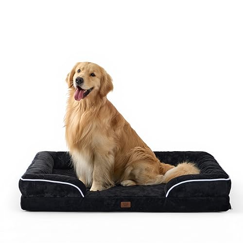 Orthopedic Dog Bed with Gel Memory Foam, Extra Large Dog Couch Waterproof Pet Sofa with Removable Washable Cover, Non-Slip Bottom,Indoor & Road Trip, CertiPUR-US PetsBed, 44x32x6.5 in Black - color: Black, size: 44"L x 32"W x 6.5"Th