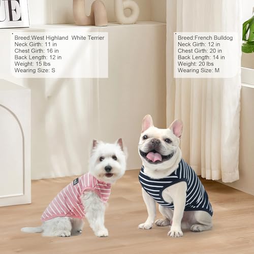 MIHACHI Dog Shirts Cotton Striped T-Shirt, Summer Pet Clothes for Small Dogs, 2-Pack Soft Puppy Apparel Cat Tee, Sleeveless Lightweight, Quick Dry, Breathable,Stretchy, Pink Navy M - color: Pink & Navy, size: Medium
