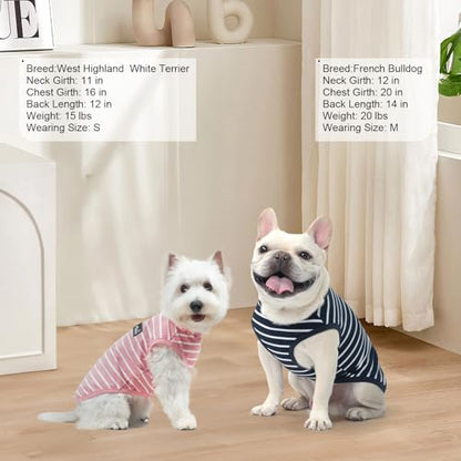 MIHACHI Dog Shirts Cotton Striped T-Shirt, Summer Pet Clothes for Small Dogs, 2-Pack Soft Puppy Apparel Cat Tee, Sleeveless Lightweight, Quick Dry, Breathable,Stretchy, Pink Navy S - color: Pink & Navy, size: Small
