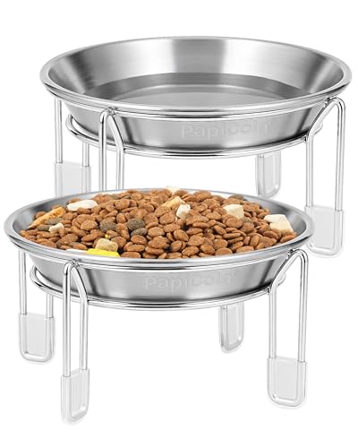 Elevated cat Bowl, 6.3" Wide Raised Stainless Steel Cat Food and Water Dishes, Small Dog Bowl, Whisker Friendly, Anti-Vomiting, Neck Stress-Free, Non-Slip Stainless Steel Stand with 4 Legs- 2Pack - color: 2PC