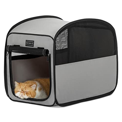 Petsfit Collapsible Dog Crate，Travel Crate for Cat/Puppy，Pop Up Small Pet Cage for Indoor/Outdoor，Lightweight Soft Dog Kennel Carrier for Small Dogs，Grey - color: Grey, size: Small