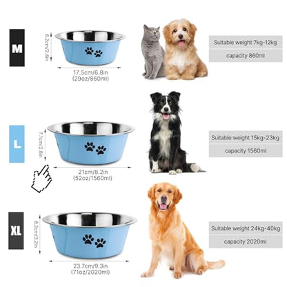 YUDANSI Dog Bowls 2 Pack Small Medium Dogs Feeding Food Water Bowl with Non-Slip Silicone Sole, Stainless Steel Dog Dishes Elevated Raised Pet Feeder(Blue, L(6.6 Cups) - color: Blue, size: L(6.6 Cups)