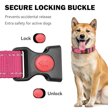 3 PCS Dog Collars for Medium Dogs,Reflective Dog Collar Adjustable Soft Nylon with Safety Locking Buckle Girl Dog Collars,Hotpink+Purple+Red,M - color: Hotpink+Purple+Red, size: M:14-20",width 1"