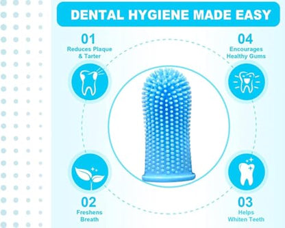 Gomoly Pet Toothbrush, 360 ° Dog Tooth Cleaning Set, Cat Finger Cover Toot-hbrush for Cleaning Tongue Coating and Tooth Care, Pet Silicone Finger Cover Toothbrush Set of 2 with Case (Blue),Large - color: Blue