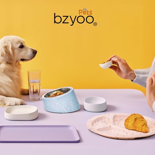 bzyoo 16oz Tilted Dog Bowl for Small Dogs & Cats, 15° Elevated Stainless Steel Pet Feeder, Ergonomic Anti-Vomiting Food Bowl for Frenchie, Pug, Persian Cat, Non-Skid Melamine Stand, Sprinkle (Pink) - color: Pink