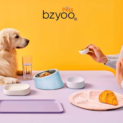 bzyoo 16oz Tilted Dog Bowl for Small Dogs & Cats, 15° Elevated Stainless Steel Pet Feeder, Ergonomic Anti-Vomiting Food Bowl for Frenchie, Pug, Persian Cat, Non-Skid Melamine Stand, Sprinkle (Pink) - color: Pink