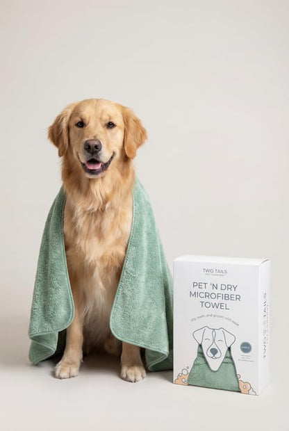 Two Tails Pet Company Pet N’ Dry Microfiber Bath Towel, Absorbent Dog Towels for Drying or Washing Paws, Faces, or Small Dogs, Soft and Lightweight, Fast Drying, Grooming Dog Supplies, Size Small - size: Small
