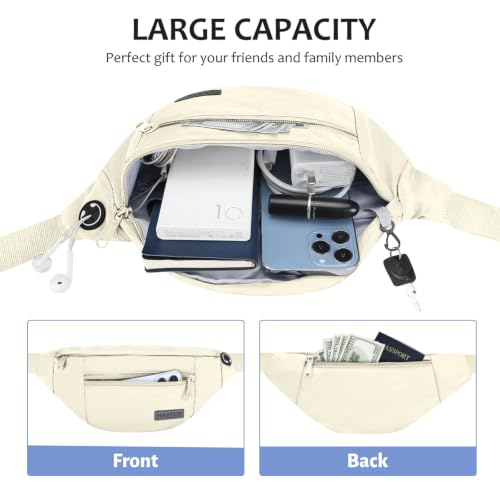 MAXTOP Large Crossbody Fanny Pack with 4-Zipper Pockets,Gifts for Enjoy Sports Festival Workout Traveling Running Casual Hands-Free Wallets Waist Pack Phone Bag Carrying All Phones - color: Beige(Washed Nylon with Silver Metal Zipper), style: Large Fanny