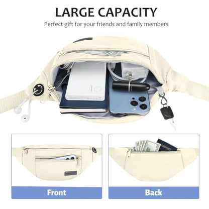 MAXTOP Large Crossbody Fanny Pack with 4-Zipper Pockets,Gifts for Enjoy Sports Festival Workout Traveling Running Casual Hands-Free Wallets Waist Pack Phone Bag Carrying All Phones - color: Beige(Washed Nylon with Silver Metal Zipper), style: Large Fanny