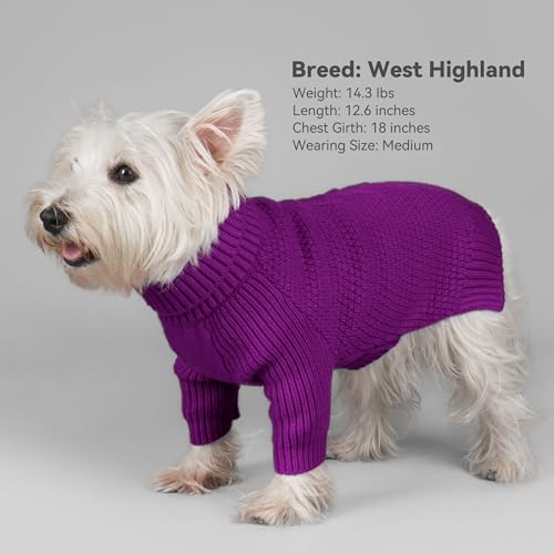 cyeollo Dog Sweater Pullover Turtleneck for Dogs, Classic Knitwear Fall Winter Cold Weather Doggie Clothes Warm Pet Apparel Small Dog Sweaters, Purple M - color: Purple, size: Medium