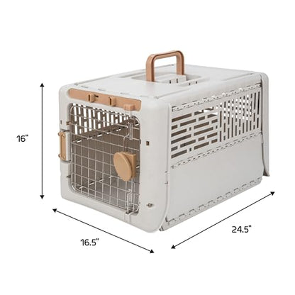 SportPet Designs Collapsible Small Pet Travel Carrier (Tan), Hard-Sided Kennel for Small Dogs, Puppies, Cats, Kittens, Animals up to 25lbs, Washable Home & Outdoor Pet Crate, 24.5"L x 16.5"W x 16"H - color: 24" Small (Tan)