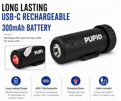 Poop Bag Holder With LED Flashlight USB-C Rechargeable No Batteries Needed Unique Retracting Function Compact Durable Lightweight Includes 15 bags and Charging Cable