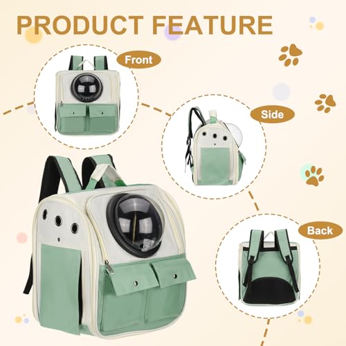 Pet Backpack Carrier, Portable and Ventilated, Oxford Cloth, Dogs Cats and Small Animals Travel Bag 12.99", (Green, 1 Pcs), Intended for Hiking/Camping/Traveling - color: Green