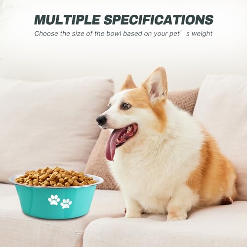 Stainless Steel Dog Bowls, Nonslip Rubber Bottom No Spill Proof Skid Metal Insulated Dog Bowls for Large Medium Small Breed Dogs (Green, 6.6 Cups/53 OZ) - color: Green, size: 6.6 Cups/53 OZ