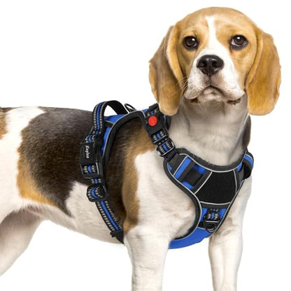 Eagloo Dog Harness Small Sized, Easy Wearing with 3 Buckles, Adjustable No Pull Pet Harness with 2 Rings for Walking, No Chock Reflective Soft Padded Vest with Control Handle, Blue & Black, S - color: Blue & Black, size: Small