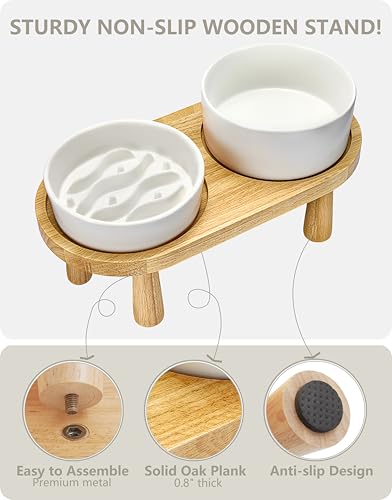 Ceramic Slow Feeder and Water Bowl Set for Small Dogs, 0.6 Cups Dog Slow Feeder(14oz) and 30oz Water Bowl Set, 6in, White - color: White, size: 6-Inch