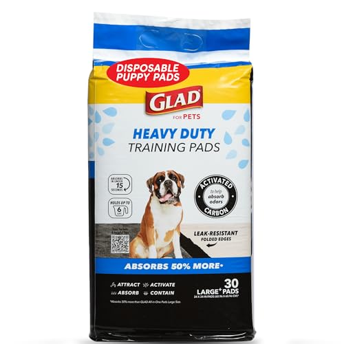 Glad for Pets XL Charcoal Training Pads, Activated Carbon Odor Control with Heavy Duty Leak-Resistant Layers, Quick-Dry Quilted Top Surface, Indoor Potty and Crate Liner, 24 x 24 in, 30 Count - size: 30 Count (Pack of 1)